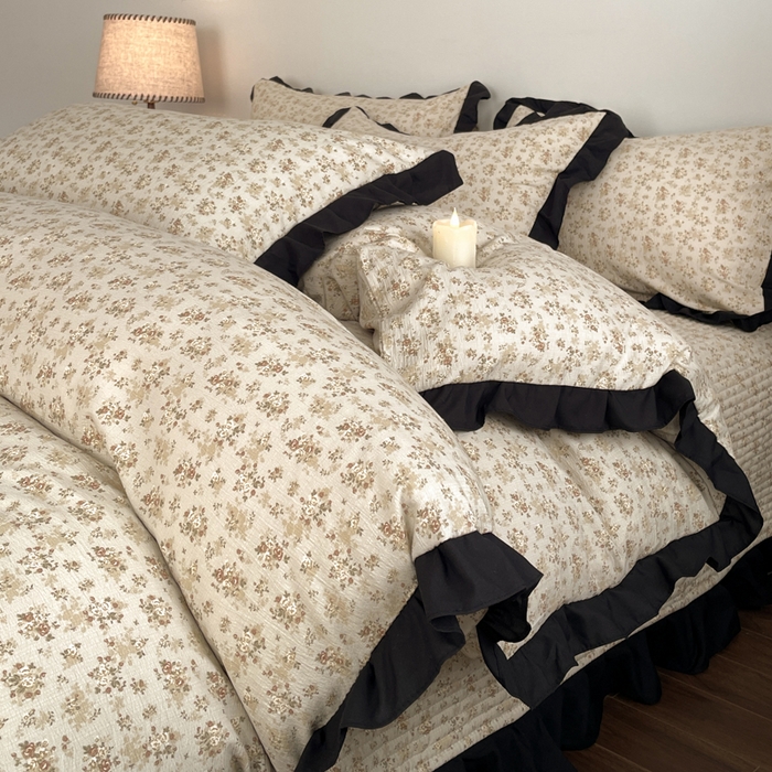 91家纺网 家纺一手货源 找家纺 同田家纺 2026新款云感双层纱花边床盖四件套 床盖-桂花香