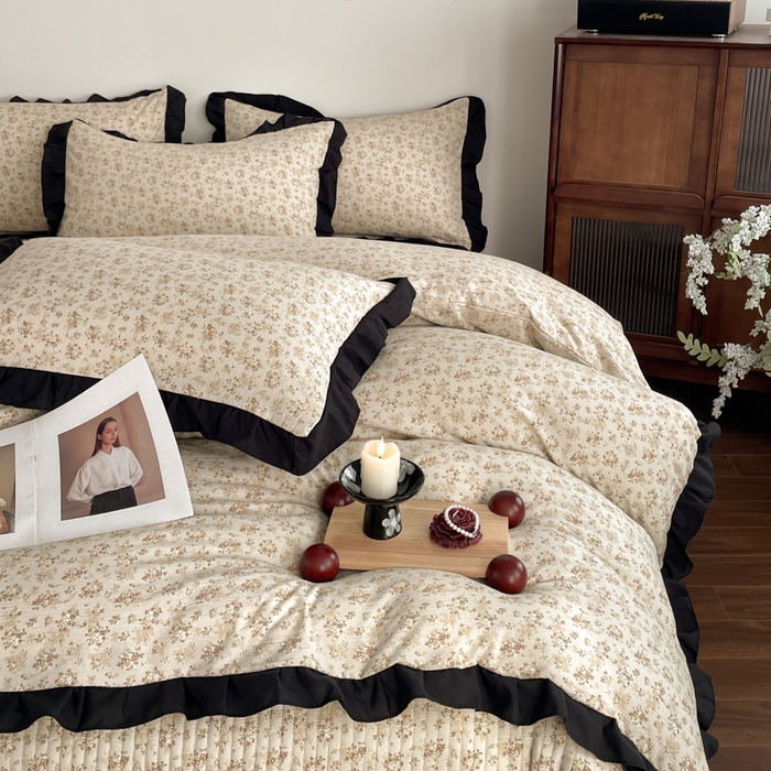 91家纺网 家纺一手货源 找家纺 同田家纺 2026新款云感双层纱花边床盖四件套 床盖-桂花香