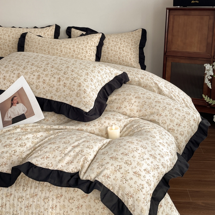 91家纺网 家纺一手货源 找家纺 同田家纺 2026新款云感双层纱花边床盖四件套 床盖-桂花香