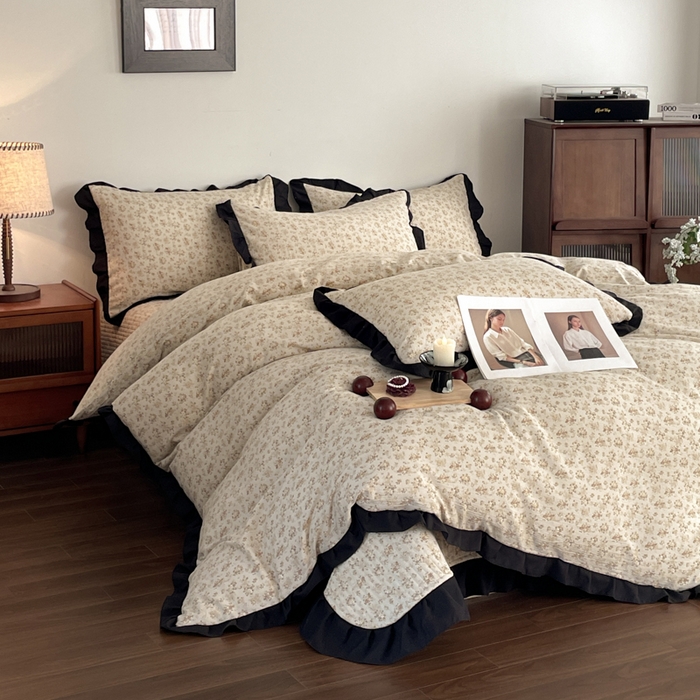 91家纺网 家纺一手货源 找家纺 同田家纺 2026新款云感双层纱花边床盖四件套 床盖-桂花香