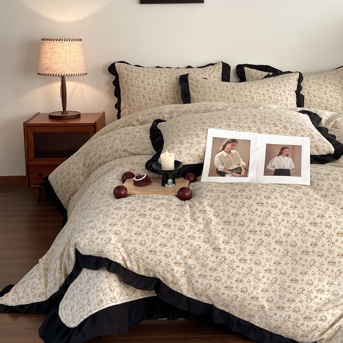 91家纺网 家纺一手货源 找家纺 同田家纺 2026新款云感双层纱花边床盖四件套 床盖-桂花香