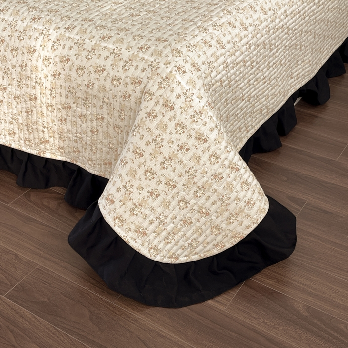 91家纺网 家纺一手货源 找家纺 同田家纺 2026新款云感双层纱花边床盖四件套 床盖-桂花香