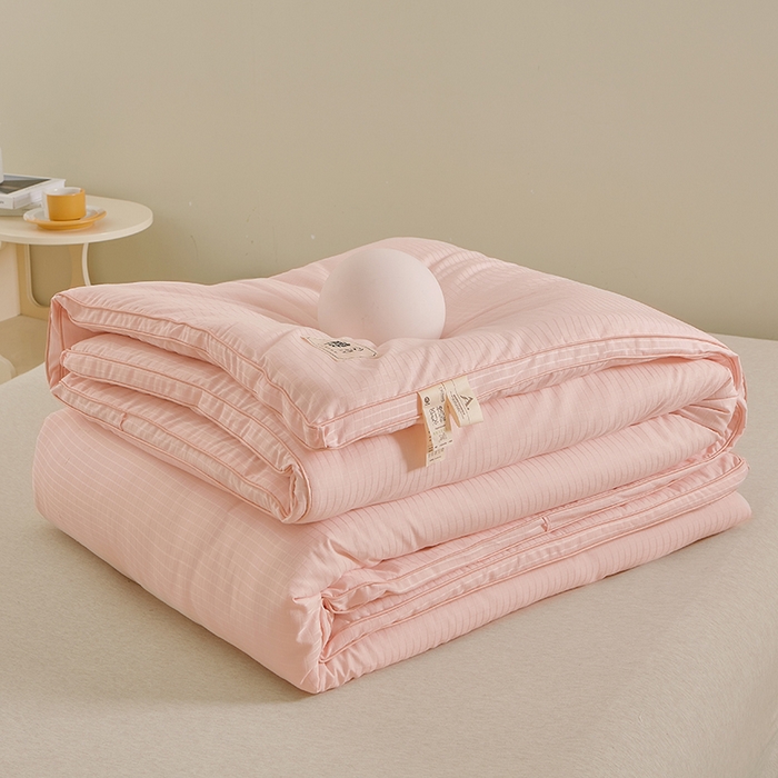 91家纺网 家纺一手货源 找家纺 优雅星家纺 2026新款提花A类原棉大豆纤维被子被芯春秋被冬被供货直播网销 粉色