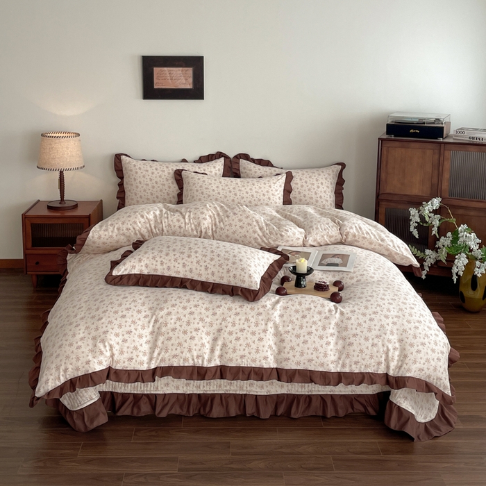同田家纺 2026新款云感双层纱花边床盖四件套 床盖-褐芳集