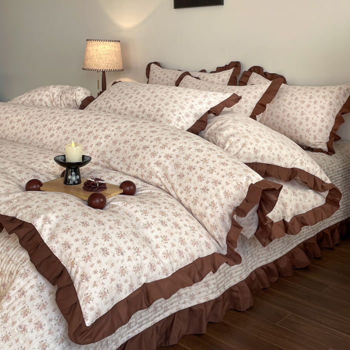 91家纺网 家纺一手货源 找家纺 同田家纺 2026新款云感双层纱花边床盖四件套 床盖-褐芳集