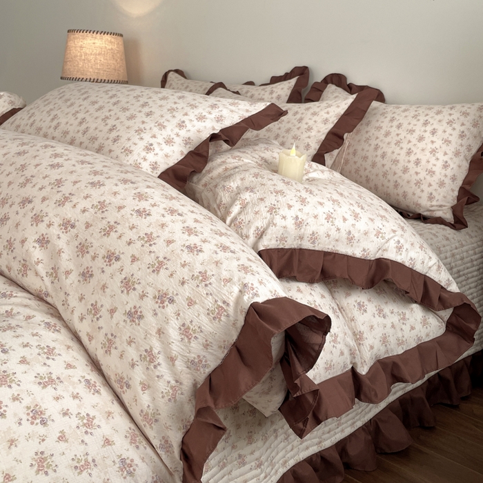 91家纺网 家纺一手货源 找家纺 同田家纺 2026新款云感双层纱花边床盖四件套 床盖-褐芳集