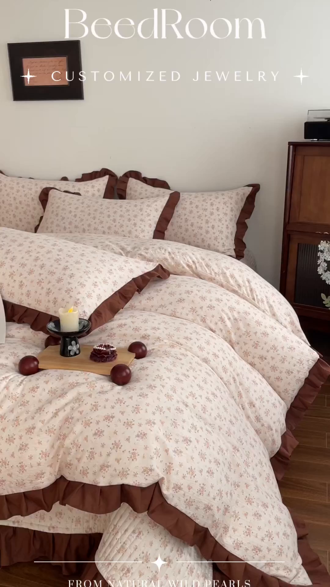 91家纺网 家纺一手货源 找家纺 同田家纺 2026新款云感双层纱花边床盖四件套 床盖-褐芳集