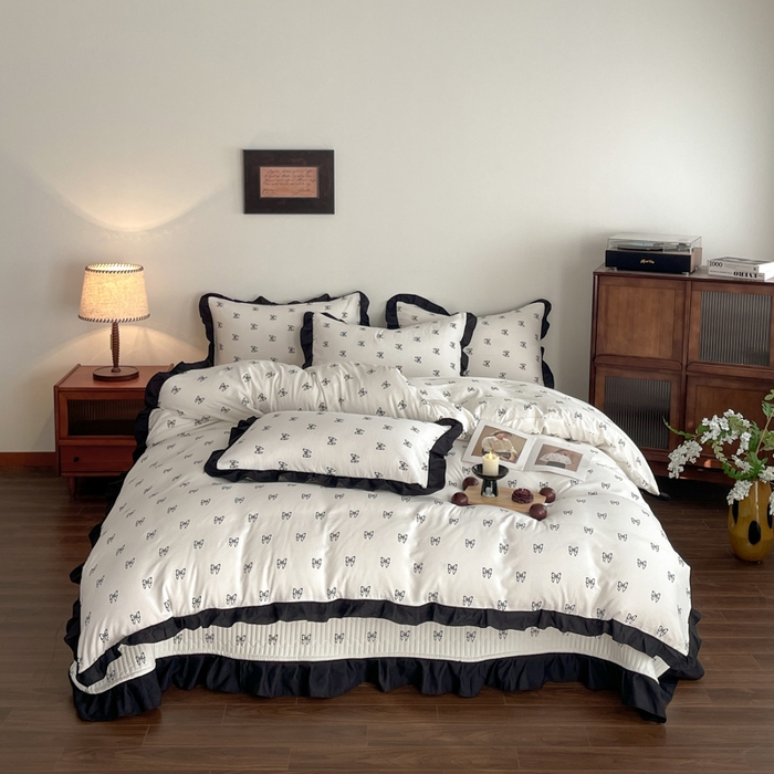 同田家纺 2026新款云感双层纱花边床盖四件套 床盖-蝴蝶结