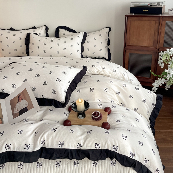 91家纺网 家纺一手货源 找家纺 同田家纺 2026新款云感双层纱花边床盖四件套 床盖-蝴蝶结