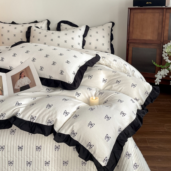 91家纺网 家纺一手货源 找家纺 同田家纺 2026新款云感双层纱花边床盖四件套 床盖-蝴蝶结