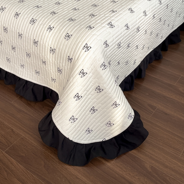 91家纺网 家纺一手货源 找家纺 同田家纺 2026新款云感双层纱花边床盖四件套 床盖-蝴蝶结