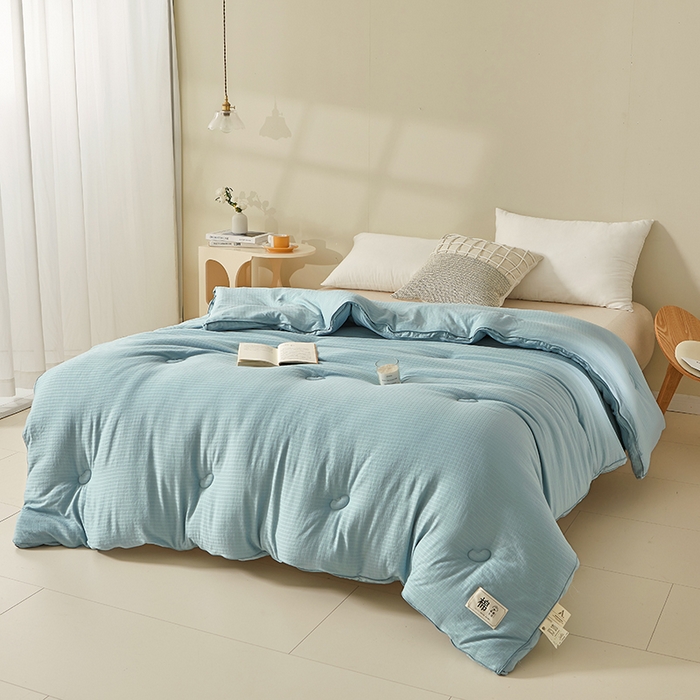 91家纺网 家纺一手货源 找家纺 优雅星家纺 2026新款提花A类原棉大豆纤维被子被芯春秋被冬被供货直播网销 蓝色