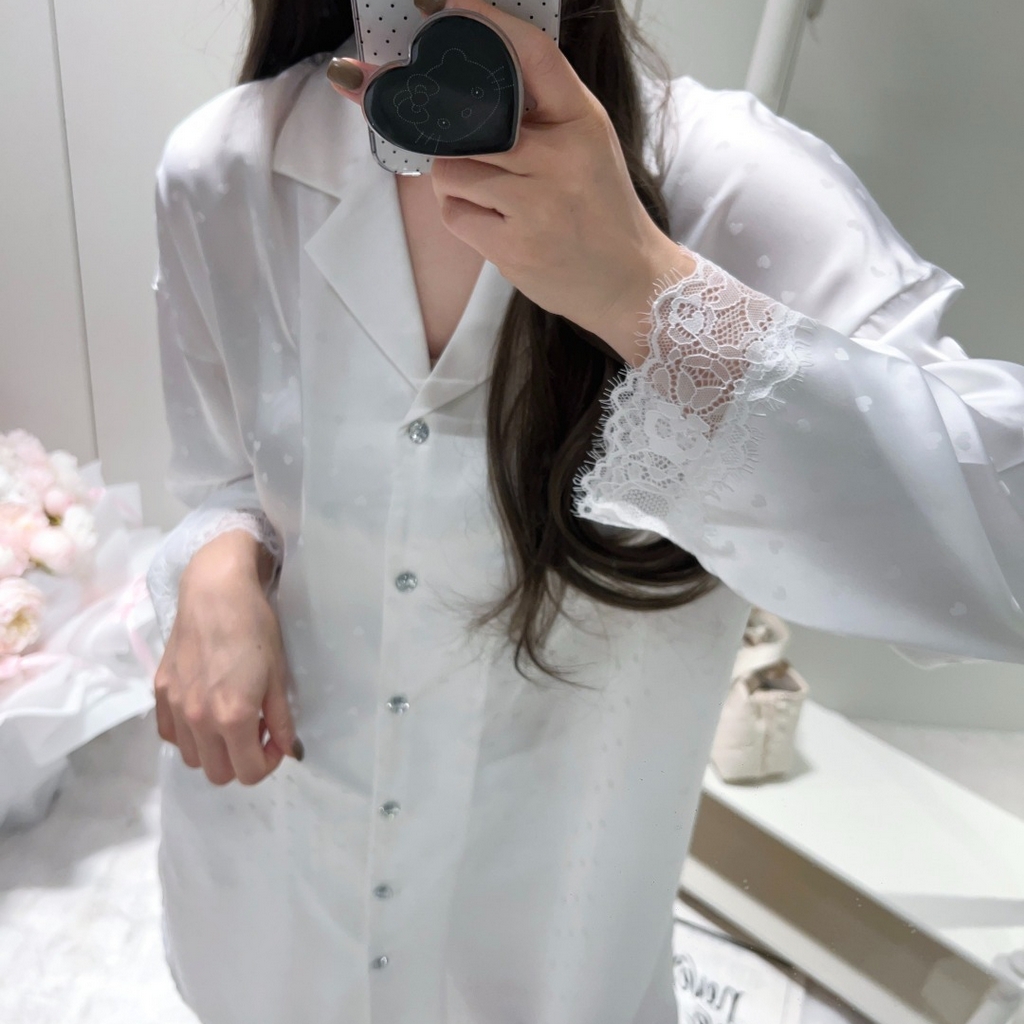 91家纺网 家纺一手货源 找家纺 妍景家居生活馆 2026春夏新款冰雪丝-纯白烫钻衬衫裙家居服 烫钻衬衫裙-白色