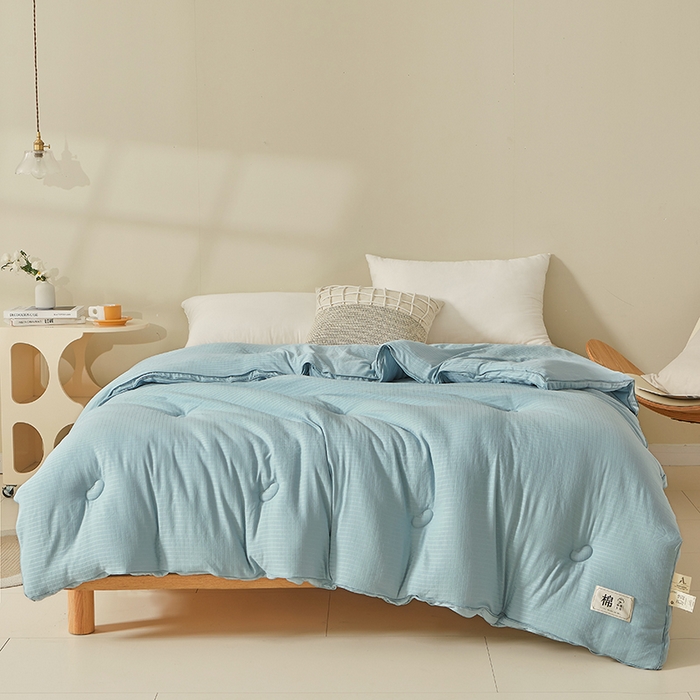 91家纺网 家纺一手货源 找家纺 优雅星家纺 2026新款提花A类原棉大豆纤维被子被芯春秋被冬被供货直播网销 蓝色