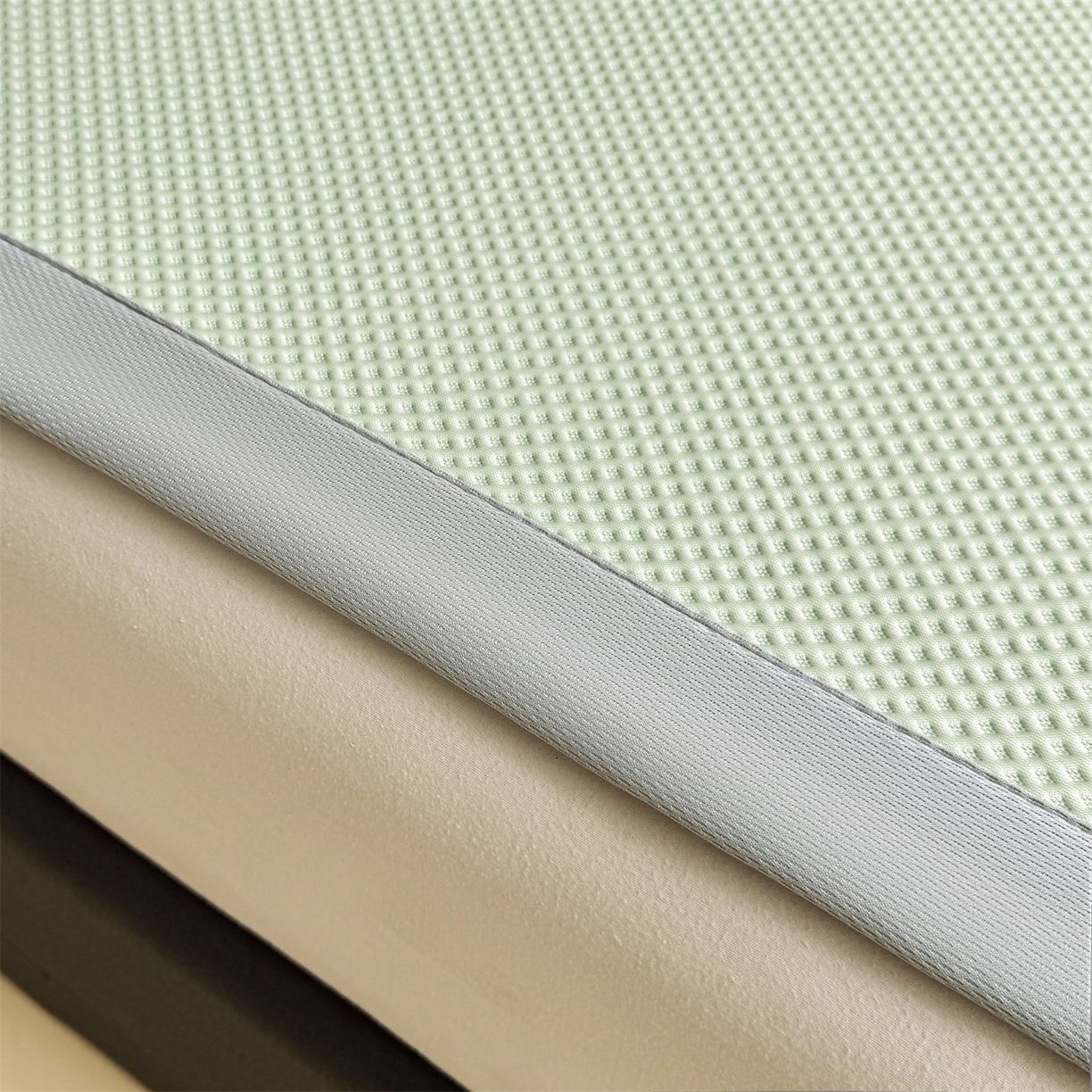 91家纺网 家纺一手货源 找家纺 雯豆家纺 2026春夏新款PE中分子豆豆凉席平铺席子三件套可水洗-墨蝶 墨蝶-绿