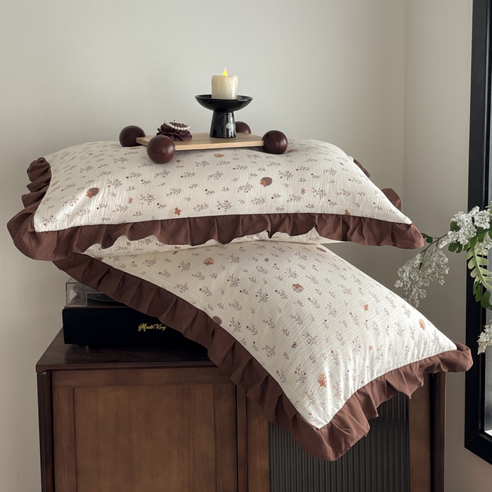 91家纺网 家纺一手货源 找家纺 同田家纺 2026新款云感双层纱花边床盖四件套 床盖-栗子棕