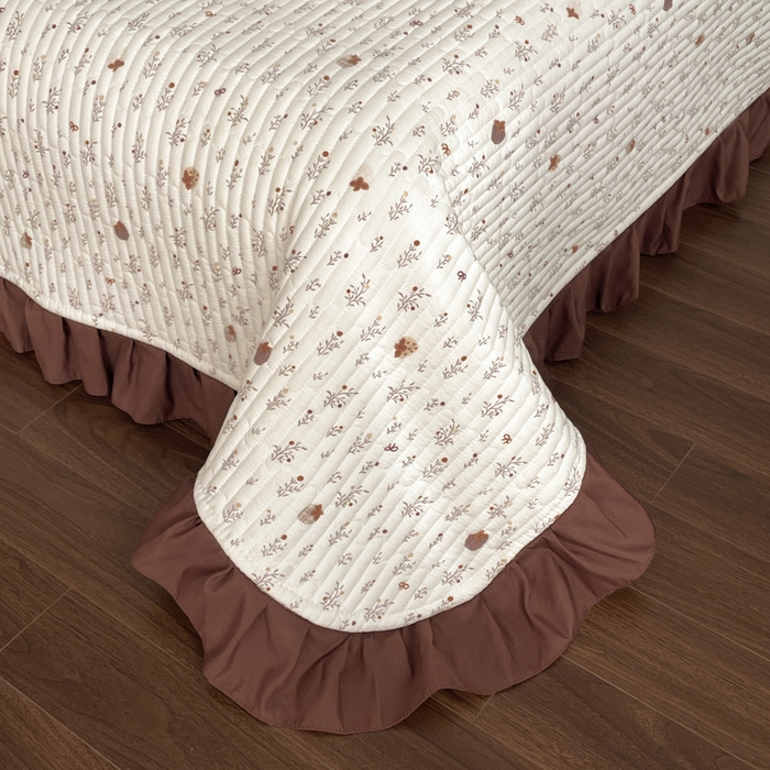 91家纺网 家纺一手货源 找家纺 同田家纺 2026新款云感双层纱花边床盖四件套 床盖-栗子棕