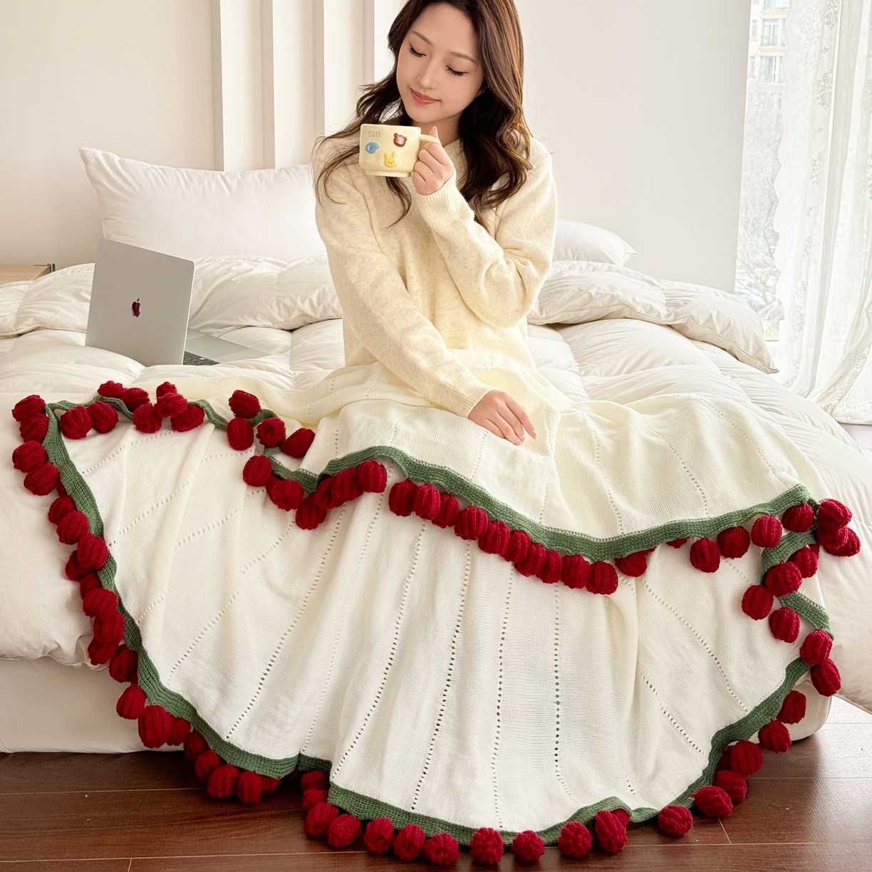 91家纺网 家纺一手货源 找家纺 丹本家纺 2026新款送礼神器网红直播热款玫瑰花束毯多功能毛毯盖毯 永绽花束-炽热纯红