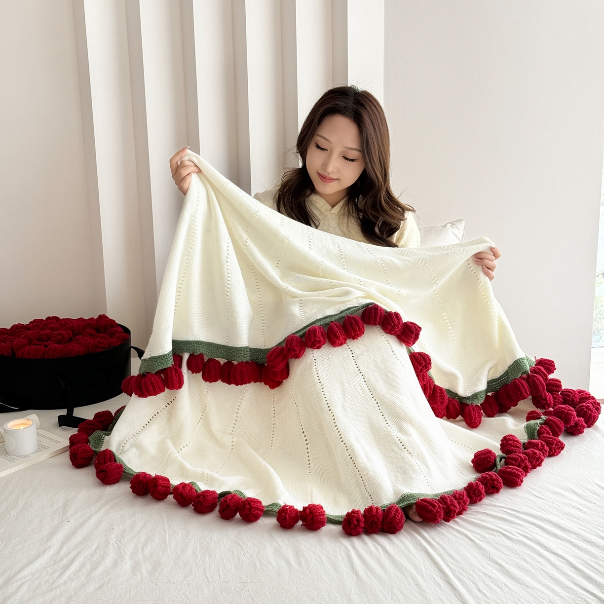 91家纺网 家纺一手货源 找家纺 丹本家纺 2026新款送礼神器网红直播热款玫瑰花束毯多功能毛毯盖毯 永绽花束-炽热纯红