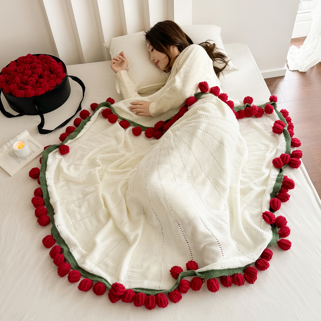 91家纺网 家纺一手货源 找家纺 丹本家纺 2026新款送礼神器网红直播热款玫瑰花束毯多功能毛毯盖毯 永绽花束-炽热纯红