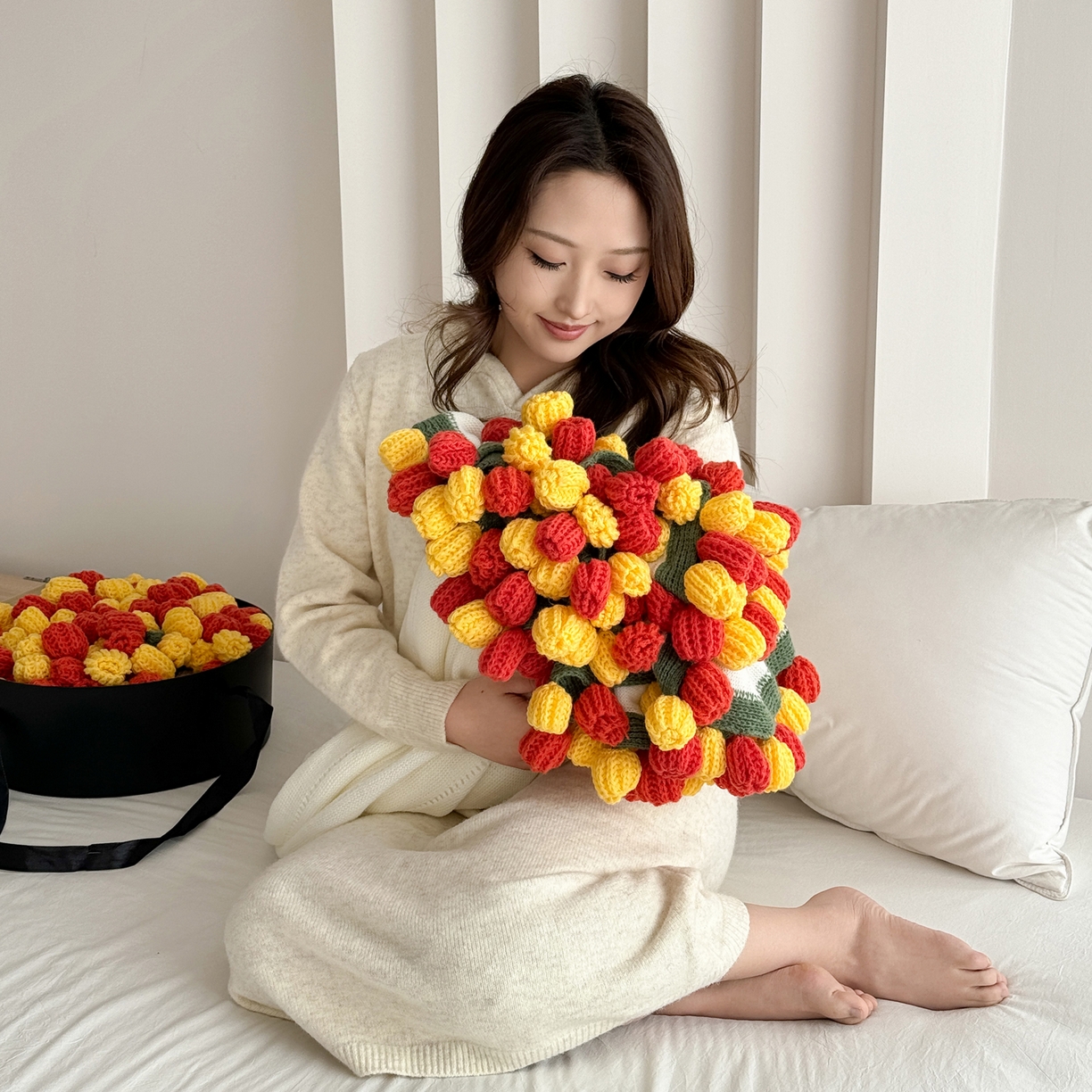 91家纺网 家纺一手货源 找家纺 丹本家纺 2026新款送礼神器网红直播热款玫瑰花束毯多功能毛毯盖毯 永绽花束-落日金红