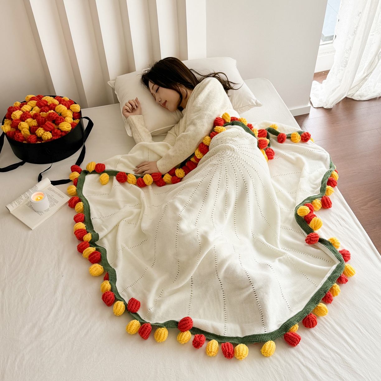 91家纺网 家纺一手货源 找家纺 丹本家纺 2026新款送礼神器网红直播热款玫瑰花束毯多功能毛毯盖毯 永绽花束-落日金红