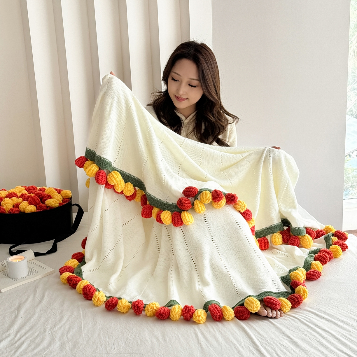 91家纺网 家纺一手货源 找家纺 丹本家纺 2026新款送礼神器网红直播热款玫瑰花束毯多功能毛毯盖毯 永绽花束-落日金红