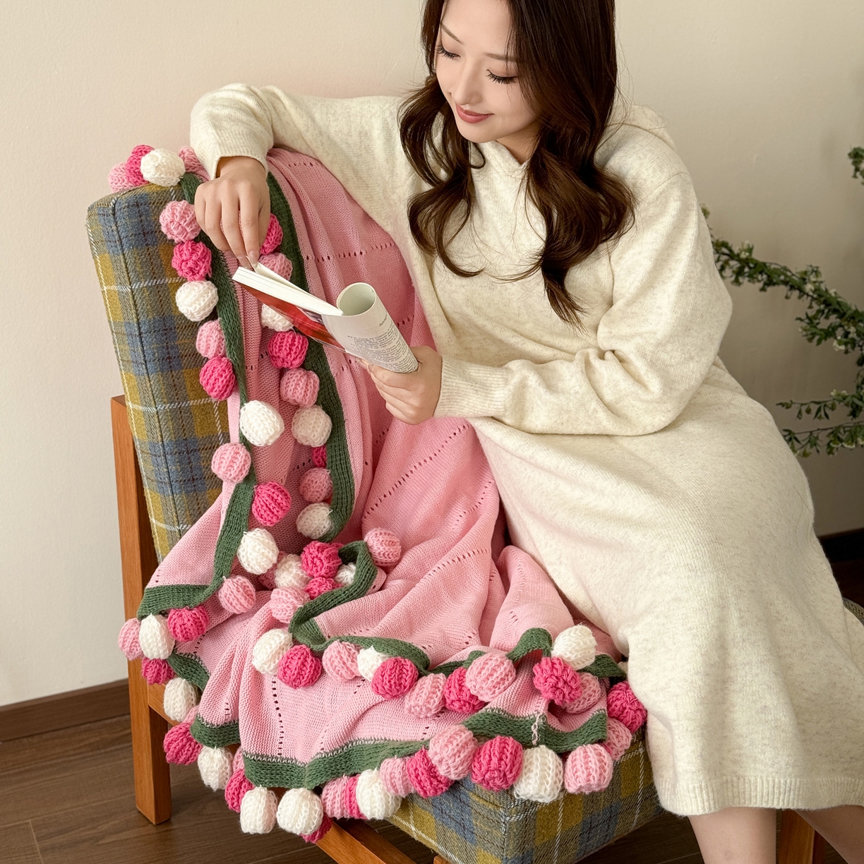 91家纺网 家纺一手货源 找家纺 丹本家纺 2026新款送礼神器网红直播热款玫瑰花束毯多功能毛毯盖毯 永绽花束-粉雾渐变