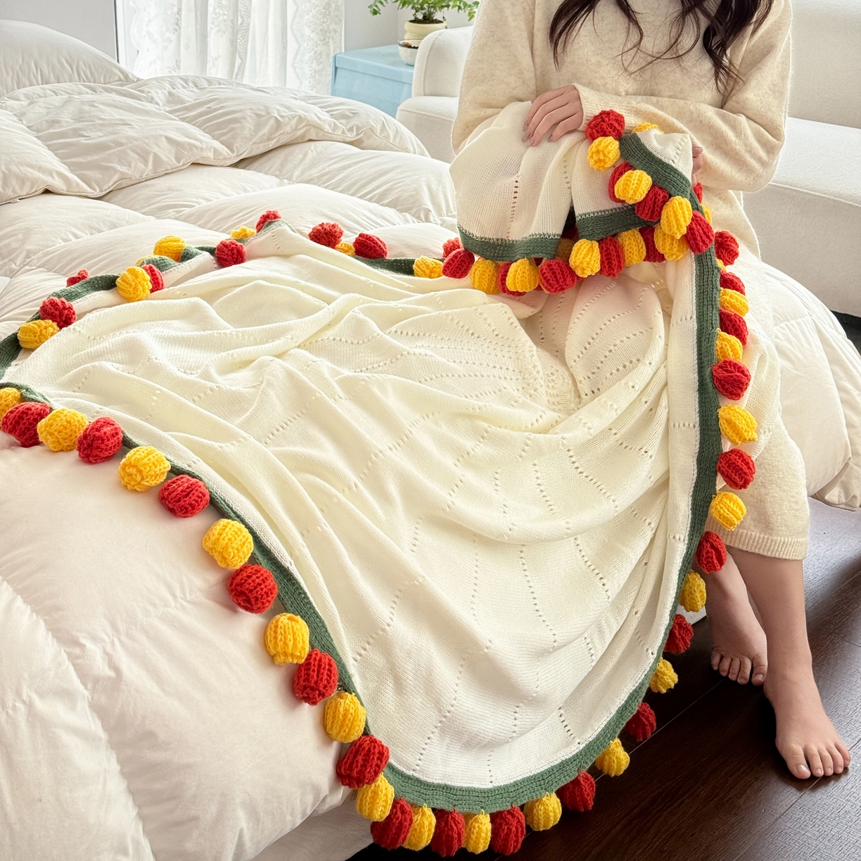 91家纺网 家纺一手货源 找家纺 丹本家纺 2026新款送礼神器网红直播热款玫瑰花束毯多功能毛毯盖毯 永绽花束-落日金红