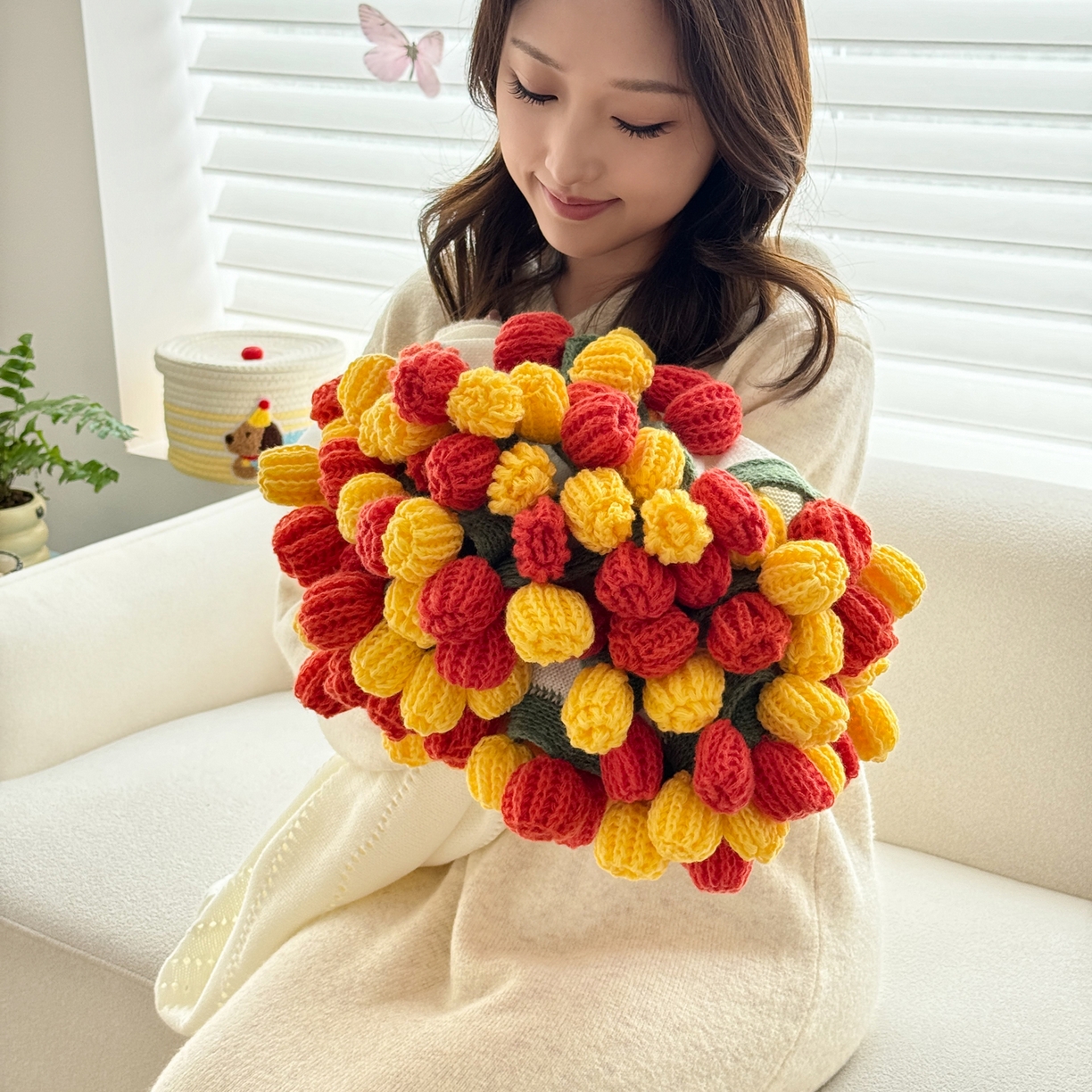 91家纺网 家纺一手货源 找家纺 丹本家纺 2026新款送礼神器网红直播热款玫瑰花束毯多功能毛毯盖毯 永绽花束-落日金红