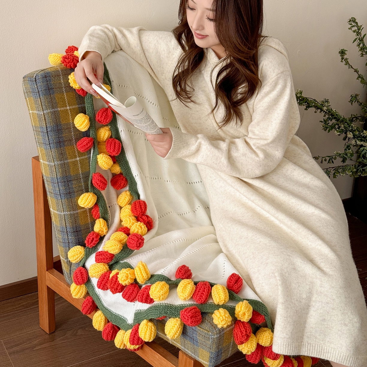 91家纺网 家纺一手货源 找家纺 丹本家纺 2026新款送礼神器网红直播热款玫瑰花束毯多功能毛毯盖毯 永绽花束-落日金红