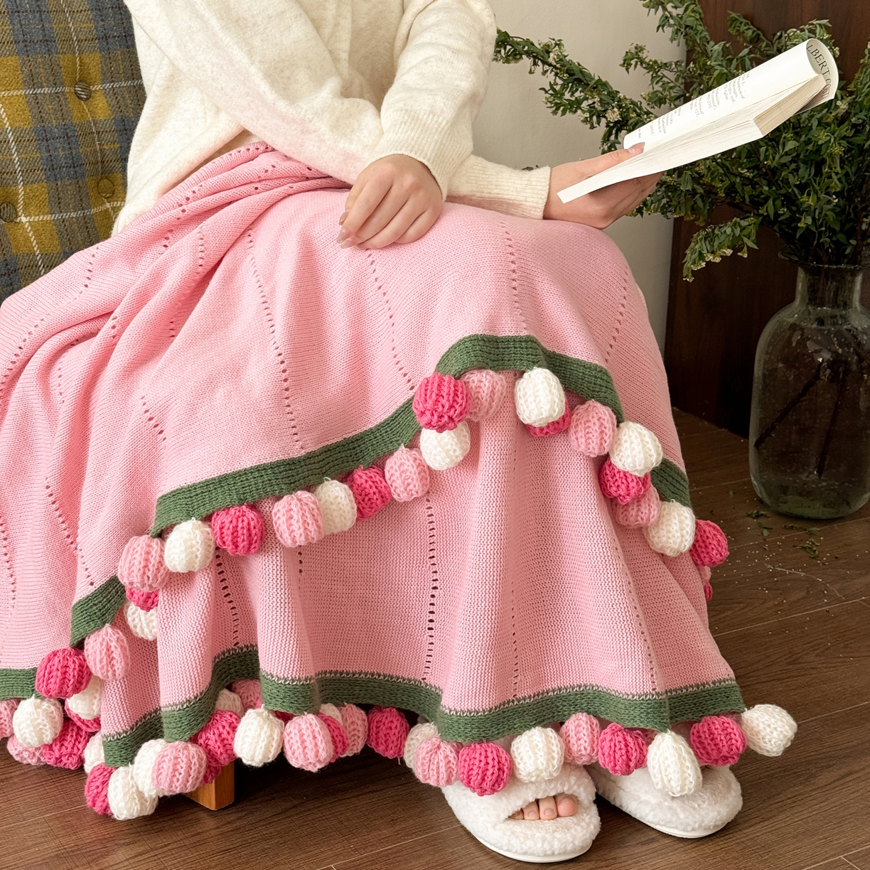 91家纺网 家纺一手货源 找家纺 丹本家纺 2026新款送礼神器网红直播热款玫瑰花束毯多功能毛毯盖毯 永绽花束-粉雾渐变