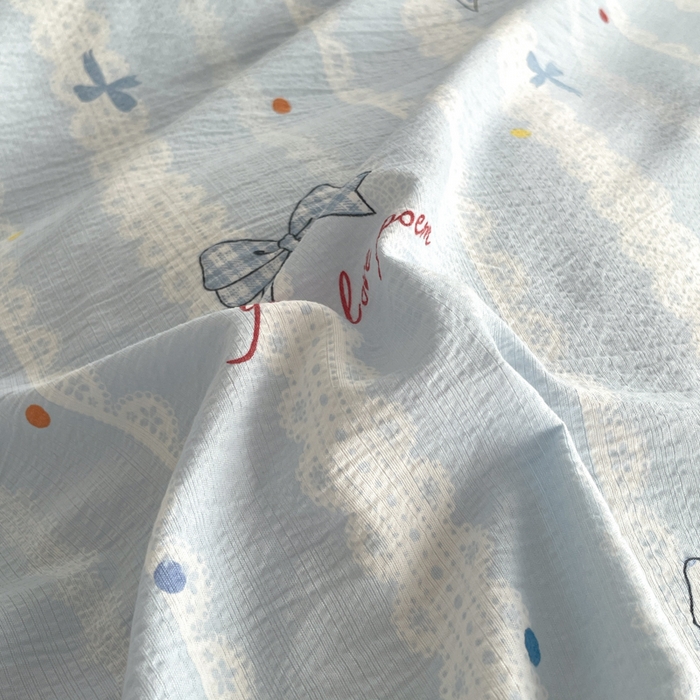 91家纺网 家纺一手货源 找家纺 同田家纺 2026新款云感双层纱花边床盖四件套 床盖-梦幻蓝