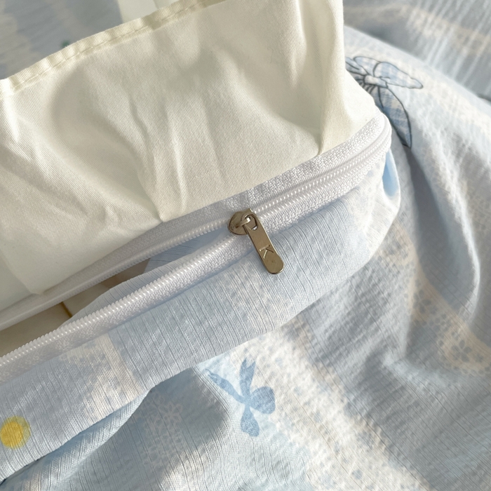 91家纺网 家纺一手货源 找家纺 同田家纺 2026新款云感双层纱花边床盖四件套 床盖-梦幻蓝