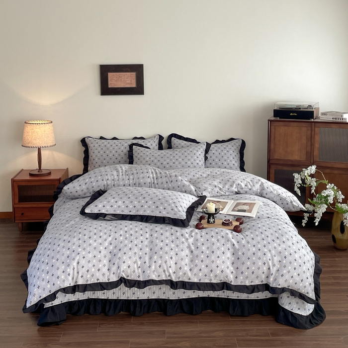 同田家纺 2026新款云感双层纱花边床盖四件套 床盖-四叶草