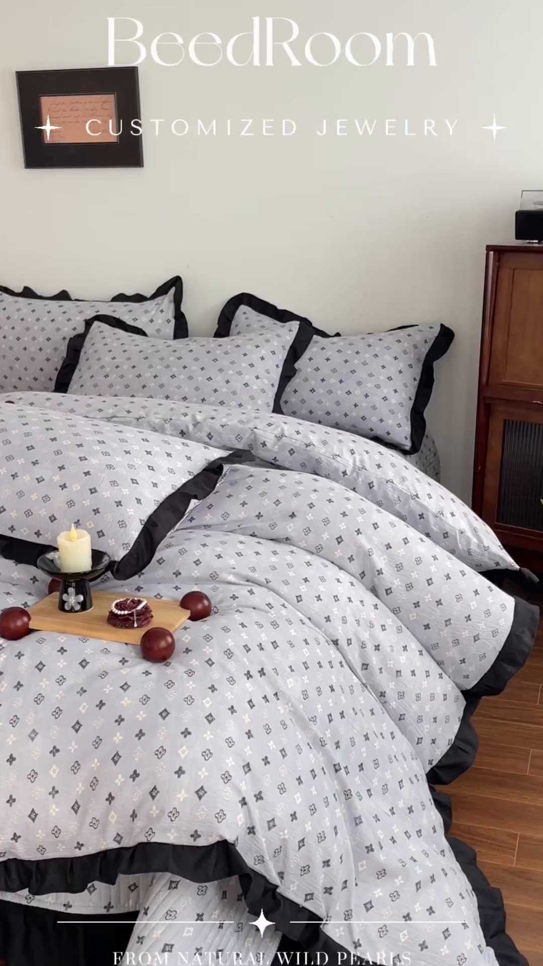 91家纺网 家纺一手货源 找家纺 同田家纺 2026新款云感双层纱花边床盖四件套 床盖-四叶草