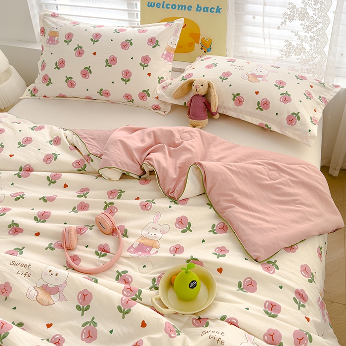 91家纺网 家纺一手货源 找家纺 桔禾家纺 2026水洗皱皱纱夏被  曼塔玫瑰