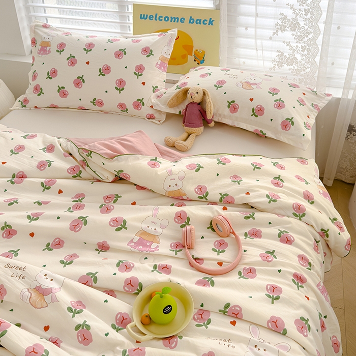 91家纺网 家纺一手货源 找家纺 桔禾家纺 2026水洗皱皱纱夏被  曼塔玫瑰