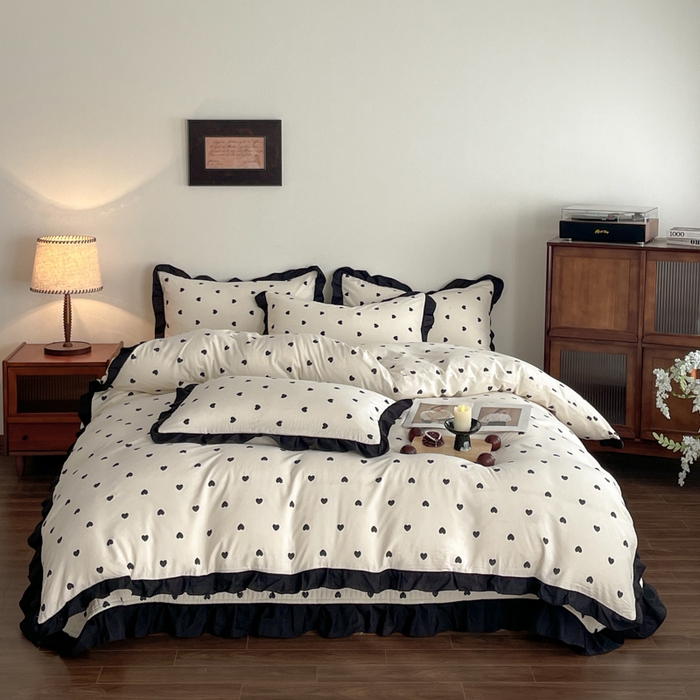 同田家纺 2026新款云感双层纱花边床盖四件套 床盖-小爱心