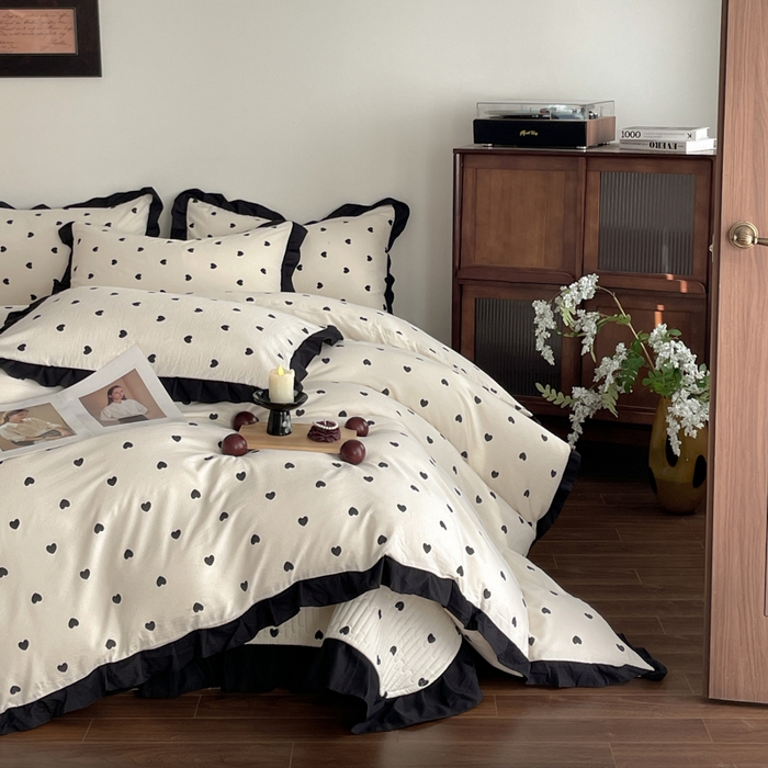 91家纺网 家纺一手货源 找家纺 同田家纺 2026新款云感双层纱花边床盖四件套 床盖-小爱心