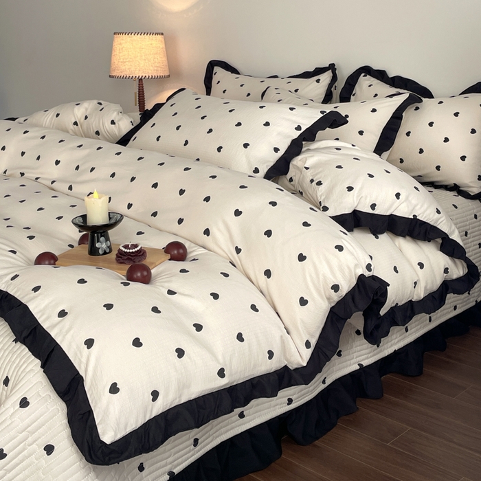 91家纺网 家纺一手货源 找家纺 同田家纺 2026新款云感双层纱花边床盖四件套 床盖-小爱心