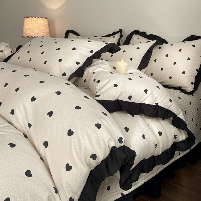 91家纺网 家纺一手货源 找家纺 同田家纺 2026新款云感双层纱花边床盖四件套 床盖-小爱心