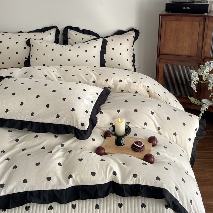 91家纺网 家纺一手货源 找家纺 同田家纺 2026新款云感双层纱花边床盖四件套 床盖-小爱心