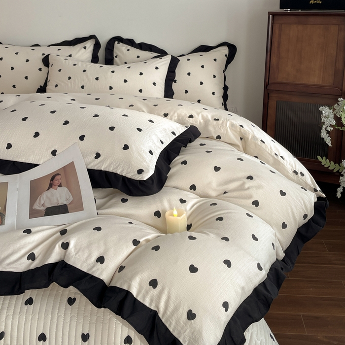 91家纺网 家纺一手货源 找家纺 同田家纺 2026新款云感双层纱花边床盖四件套 床盖-小爱心