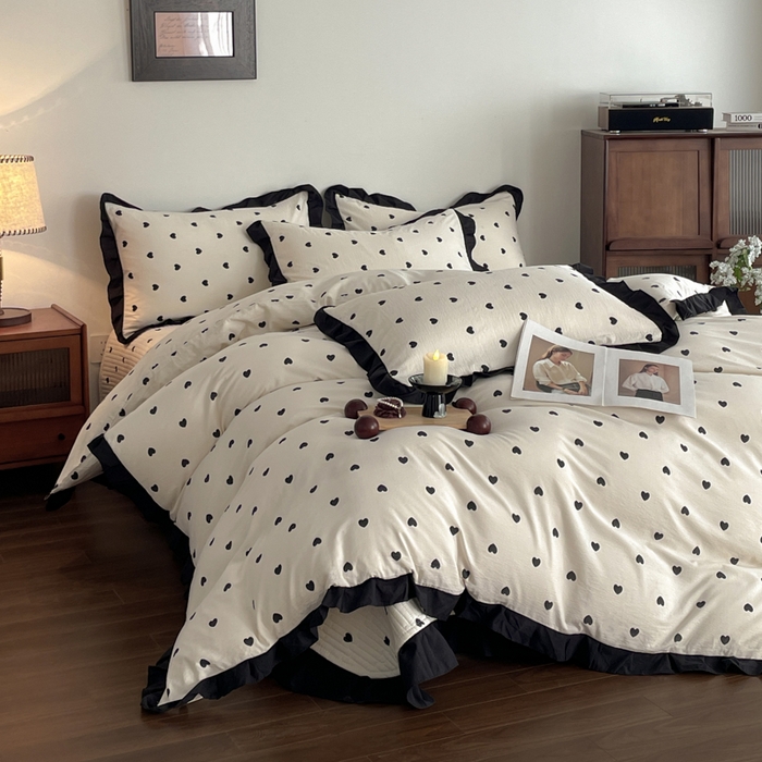 91家纺网 家纺一手货源 找家纺 同田家纺 2026新款云感双层纱花边床盖四件套 床盖-小爱心