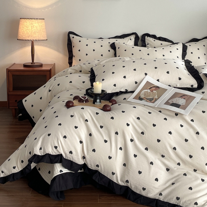 91家纺网 家纺一手货源 找家纺 同田家纺 2026新款云感双层纱花边床盖四件套 床盖-小爱心