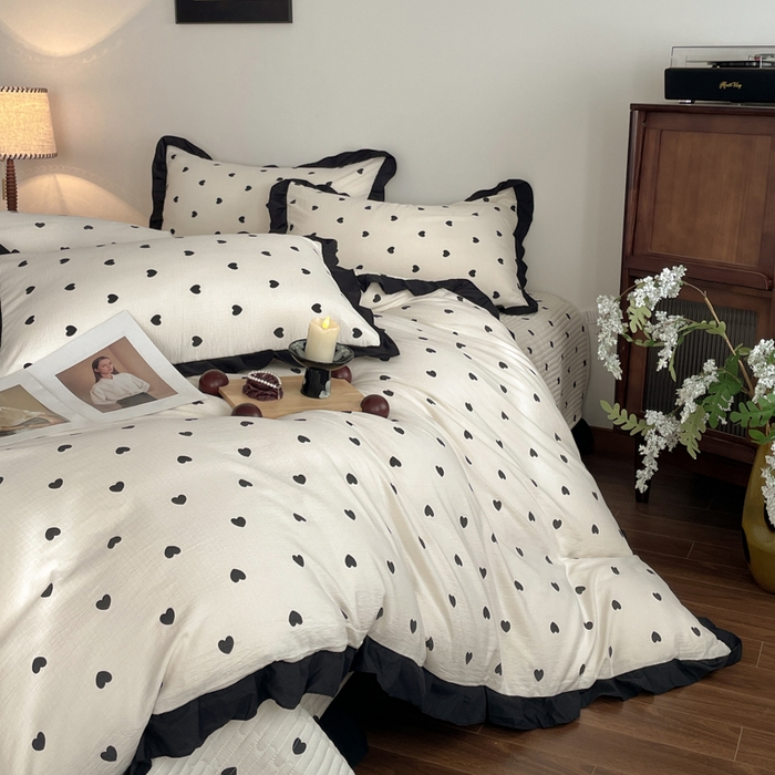 91家纺网 家纺一手货源 找家纺 同田家纺 2026新款云感双层纱花边床盖四件套 床盖-小爱心