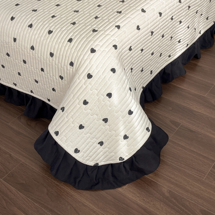 91家纺网 家纺一手货源 找家纺 同田家纺 2026新款云感双层纱花边床盖四件套 床盖-小爱心