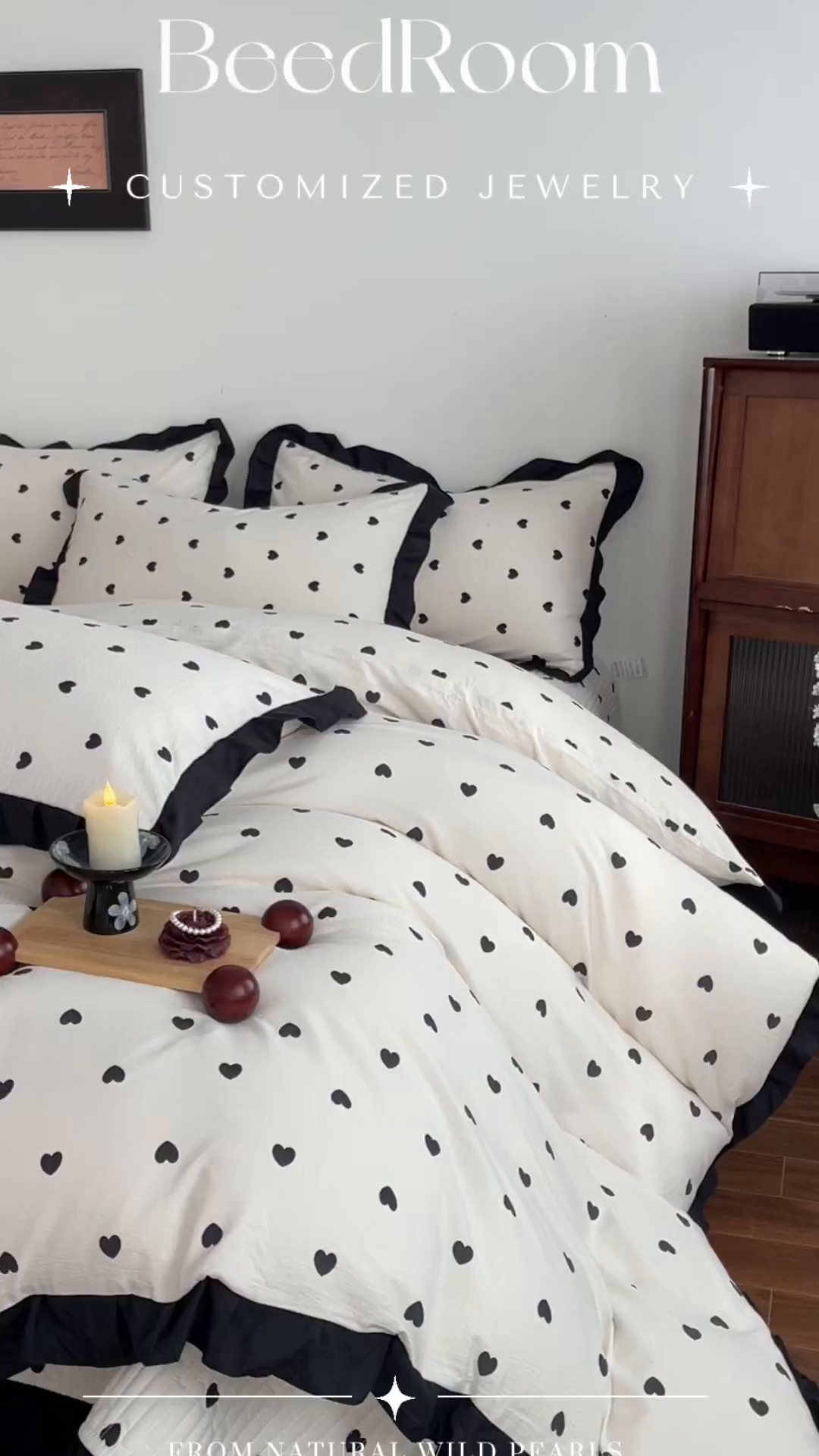 91家纺网 家纺一手货源 找家纺 同田家纺 2026新款云感双层纱花边床盖四件套 床盖-小爱心