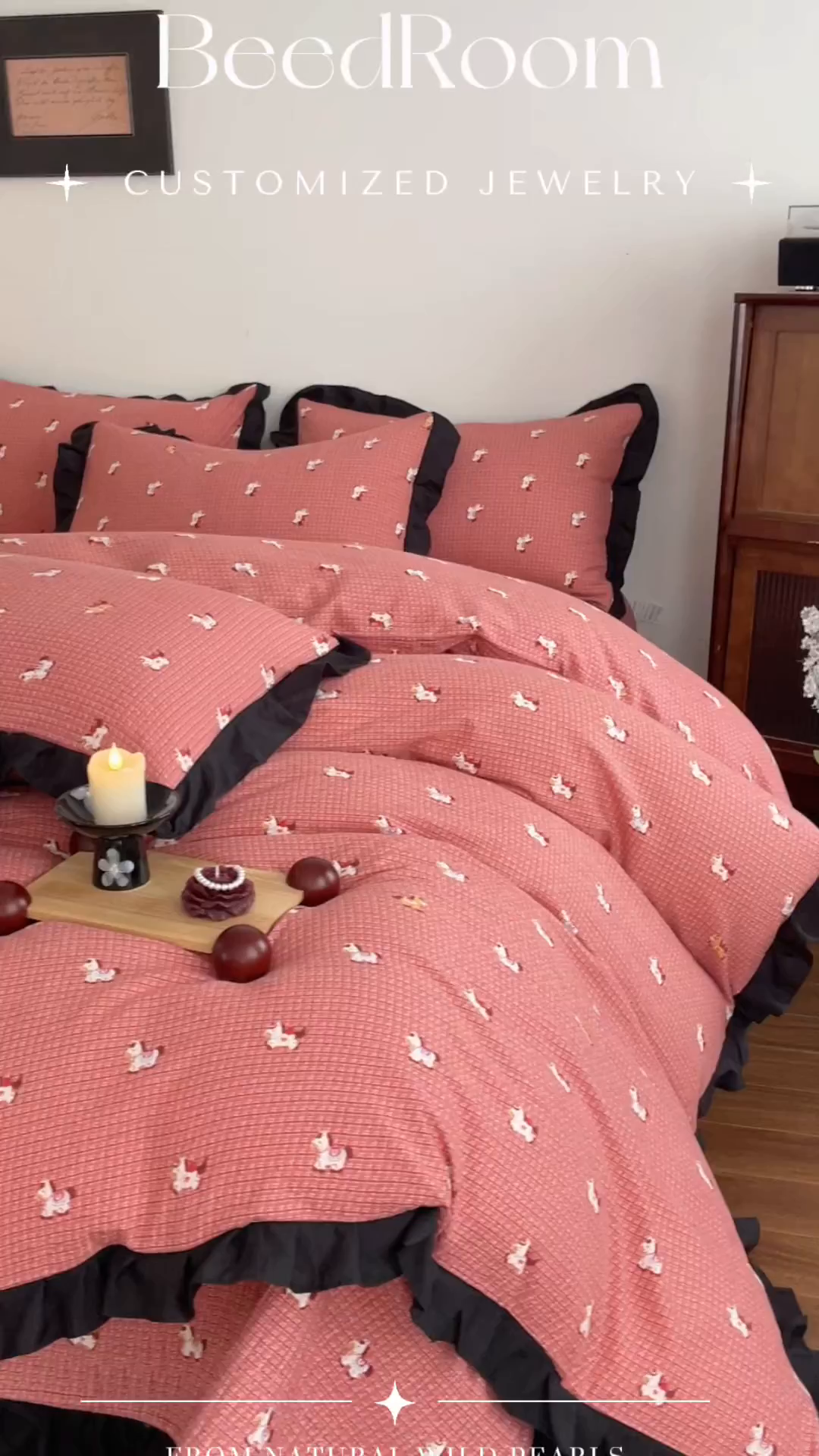 91家纺网 家纺一手货源 找家纺 同田家纺 2026新款云感双层纱花边床盖四件套 床盖-小萌马